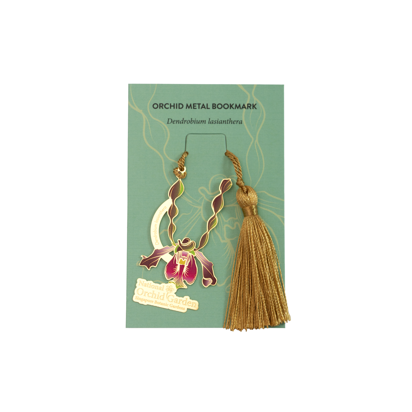 Dendrobium lasianthera Orchid Metal Bookmark with Tassel