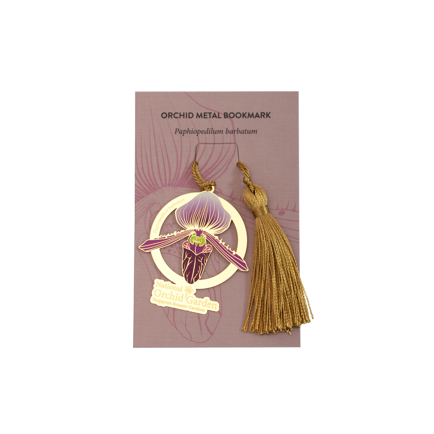 Paphiopedilum Barba tum Orchid Metal Bookmark with Tassel