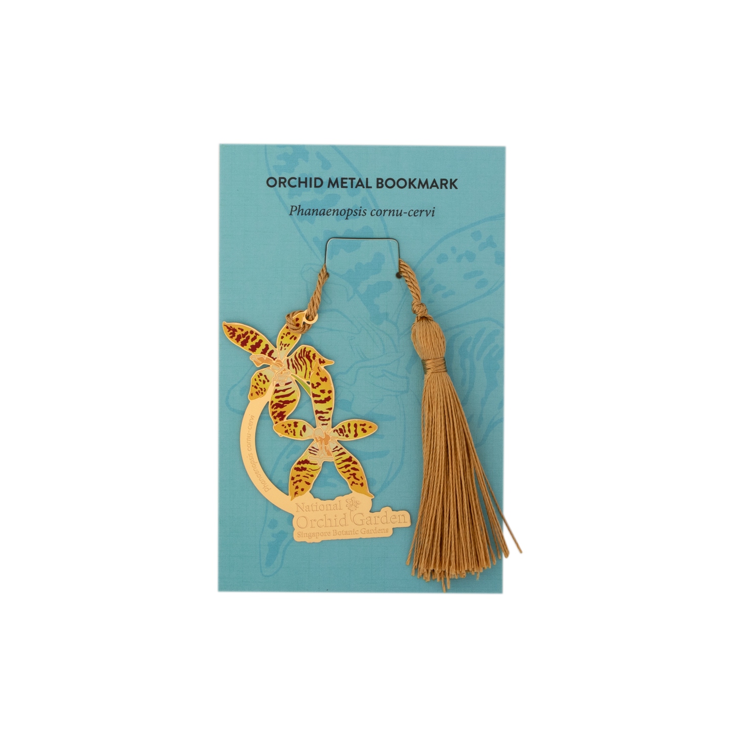 Phanaenopsis Cornu-Cervi Orchid Metal Bookmark with Tassel
