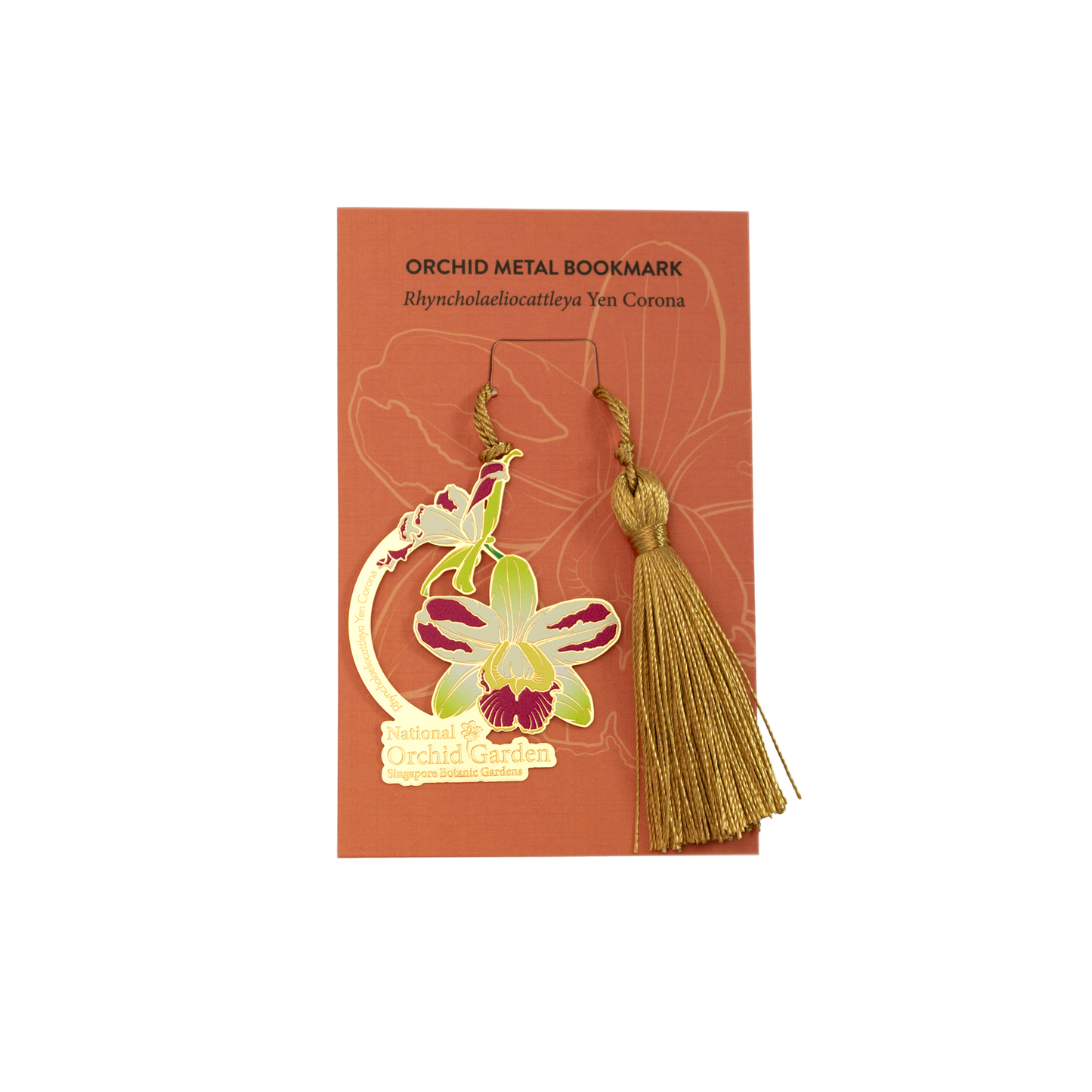 Rhyncholaeliocattleya Yen Corona Orchid Metal Bookmark with Tassel