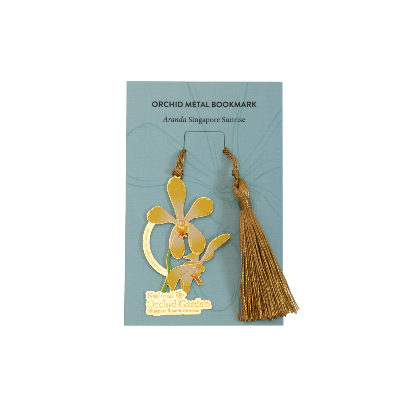 Aranda Singapore Sunrise Orchid Metal Bookmark with Tassel
