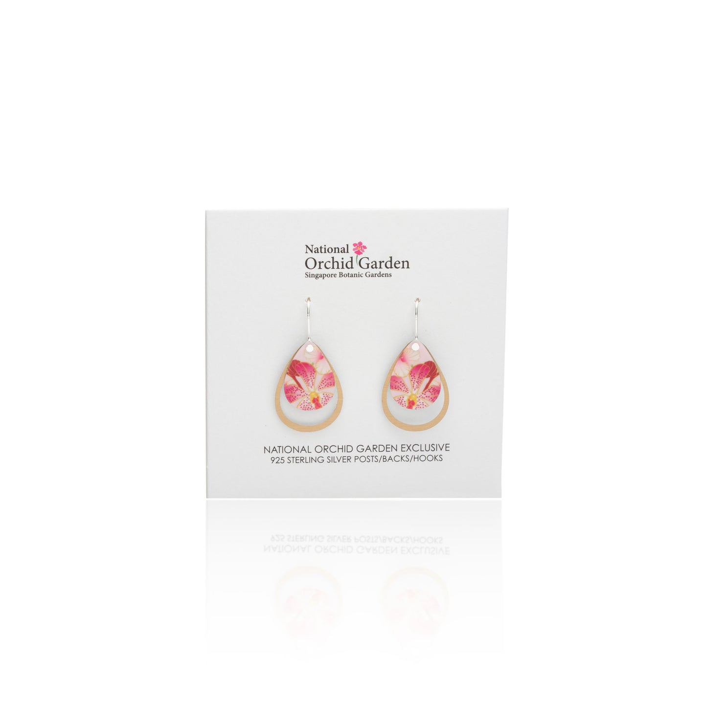 National Orchid Garden Outline Tear Earrings (Pink)