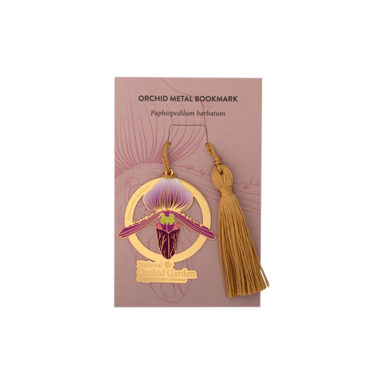 Paphiopedilum Barba tum Orchid Metal Bookmark with Tassel