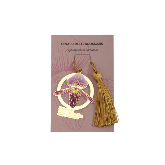 Paphiopedilum Barba tum Orchid Metal Bookmark with Tassel