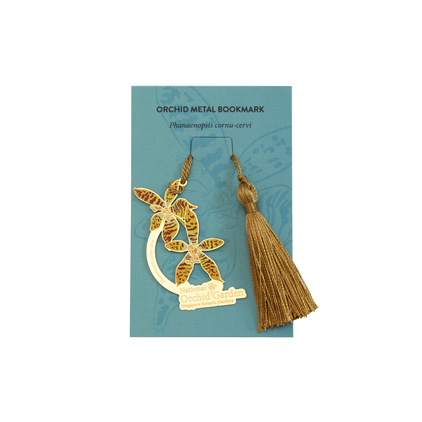 Phanaenopsis Cornu-Cervi Orchid Metal Bookmark with Tassel