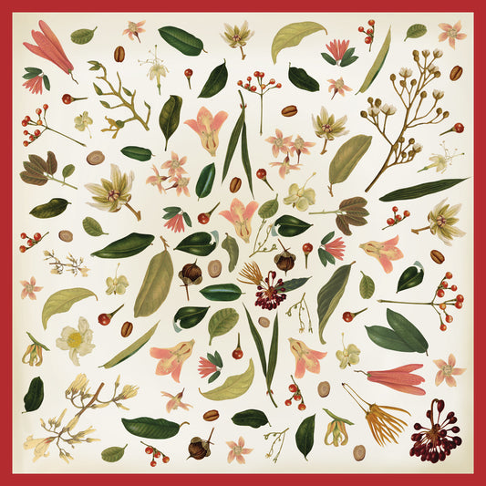 Botanical Print Silk Scarf (Red)